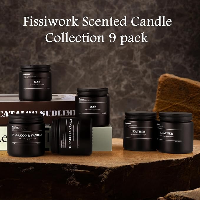9 Pack Scented Candles Set Gifts for Men, Aromatherapy Candle Set with Scents （Tobacco & Vanilla/Oak/Cedarwood）- Gift for Dad, Boyfriend, Birthday, Father’s Day, Anniversary
