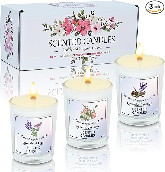 Scented Candle Gift Set Home Decor Soy Candles for Bath and Body Works, 3 Votive Candles for Women and Men Birthday, Valentine, Christmas, Anniversary Aromatherapy Gifts