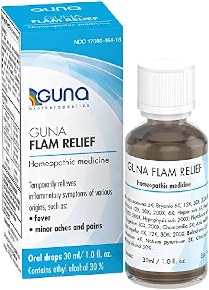 Guna Flam Relief Homeopathic Medicine for Temporary Relief of Minor Aches, Pains, Fever, and Swelling