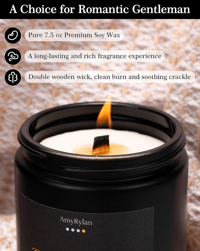 4 Pack Wooden Wick Scented Candle Gift Set for Men, 30oz Non-Toxic Soy Wax, 220 Hours of Burn Time Masculine Candle, Aromatherapy Candle for Father's Day, Boyfriend, Husband, Dad, Brother, Boss
