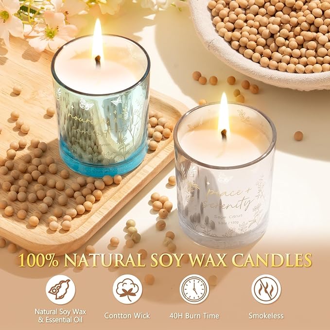 Scented Candles for Women, 3 Pack Candle Sets Soy Candles for Home Scented Holiday Votive Candle Gifts Set, Valentine's Day Birthday Gifts for Women Her - Eucalyptus Mint/Bergamot Jasmin/Sage Citrus