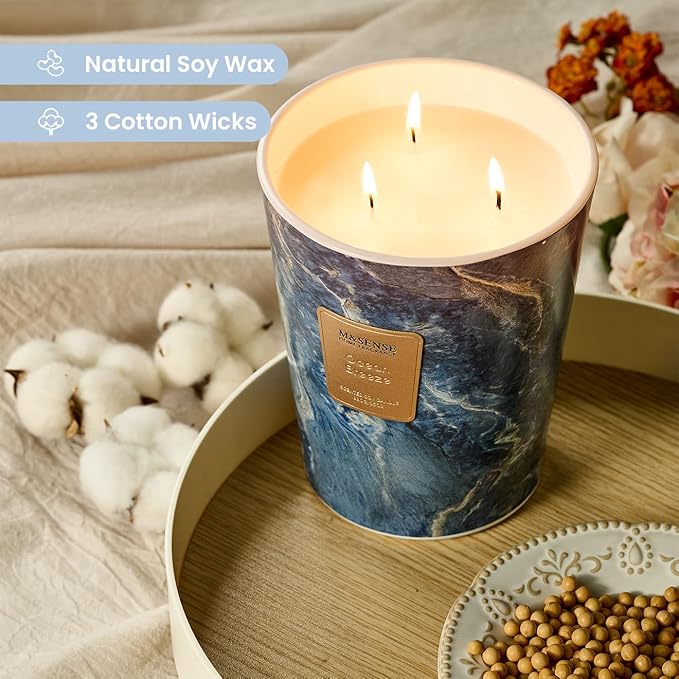 M&SENSE Extra Large Candle 35oz 150H Ocean Breeze Scented Candle, 3 Wick Highly Scented Jar Candle, XL Candles Gift for Stress Relief, Meditation, Yoga