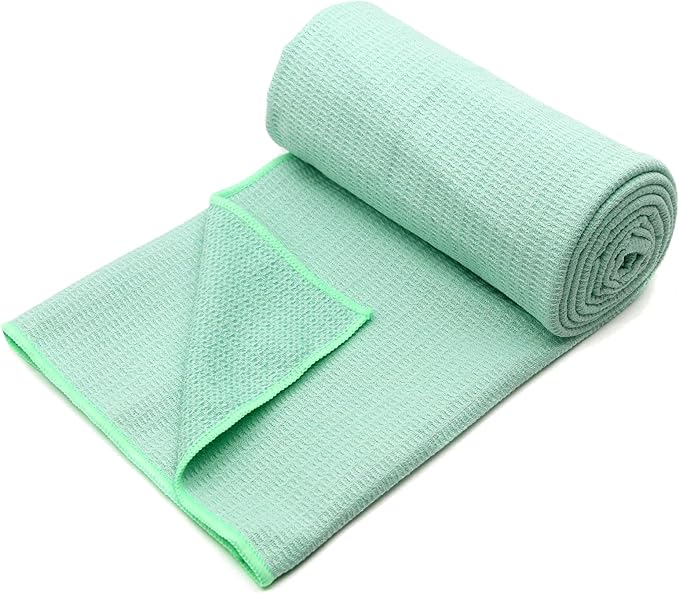 Eunzel 2 Pack Hot Yoga Towel, Non-Slip Yoga Mat Towel with Grip Dots Stickyfiber Sweat Absorbent Towel for Hot Yoga, Pilates and Workout 72" x 24", Green