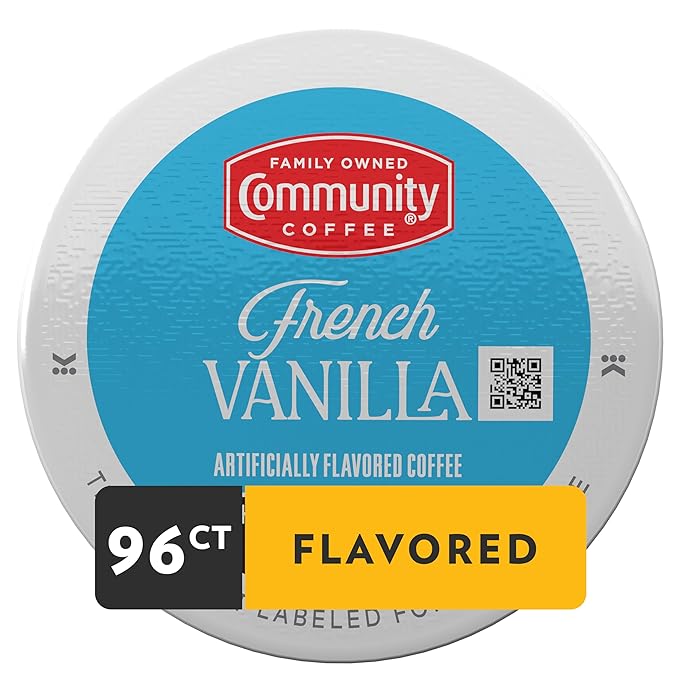 Community Coffee French Vanilla Flavored 96 Count Keurig K-Cup Coffee Pods, Medium Roast, 24 Count (Pack of 4)
