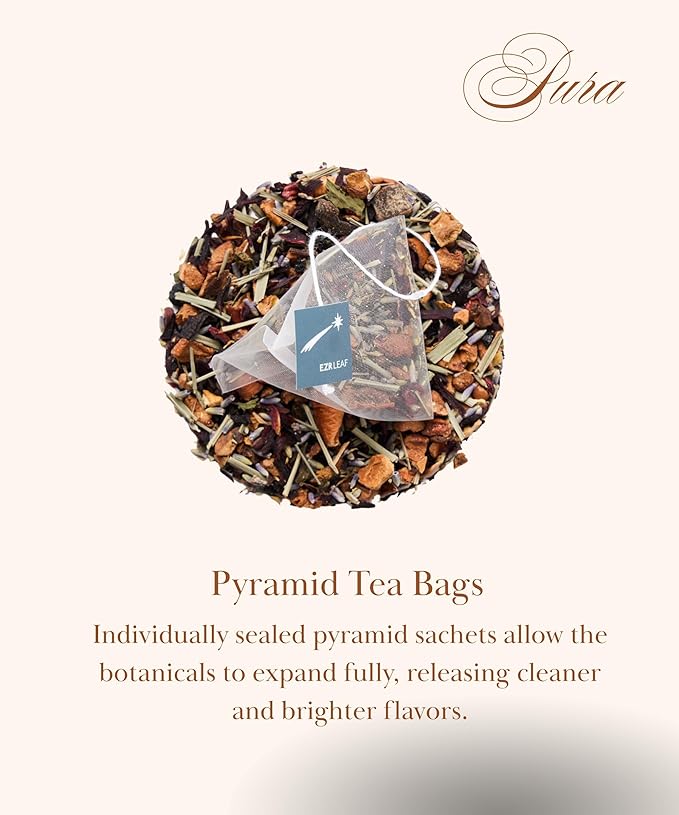 Decaf Herbal Tea Sampler – EZR Leaf 22ct Caffeine-Free Pyramid Bags, Assorted Fruit & Floral Blends with Lemon Verbena, Chamomile Mint, Dreamland, Roselle – Variety Tea Assotment Set for Tea Lovers