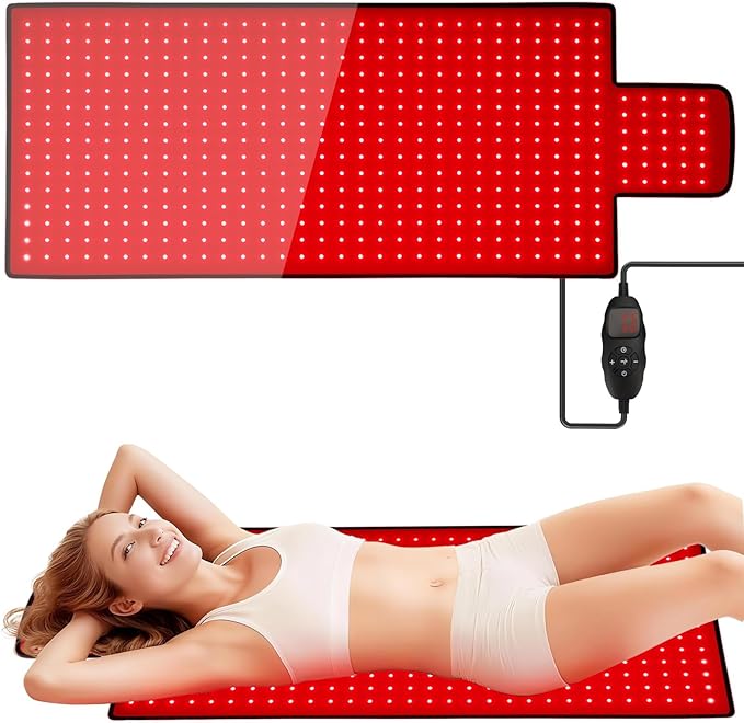 Red Light Therapy Mat for Body 42"x16", 480 LEDs Infrared Light Therapy Pad with Dual Wavelengths 660nm & 850nm for Back Shoulder Belly Leg, Pulse Modes, Adjustable Timer & Intensity