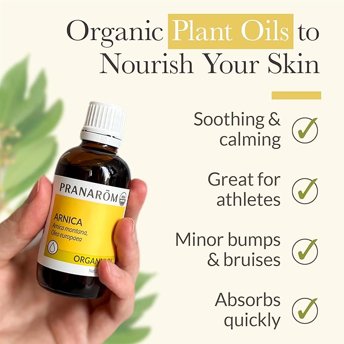 Pranarom - 2 Pack - USDA Certified Organic French Arnica Virgin Plant Oil - 2 fl oz Glass Bottle Each - Massage Oil for Body, Relaxing, Soothing for Joints & Muscles