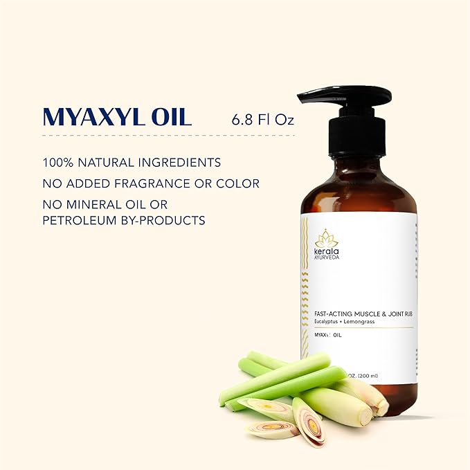 Kerala Ayurveda Myaxyl Herbal Body Oil for Muscle & Joint Comfort | Infused with Eucalyptus, Thai Ginger & Lemongrass | Ayurvedic Massage Oil – 6.76 fl oz