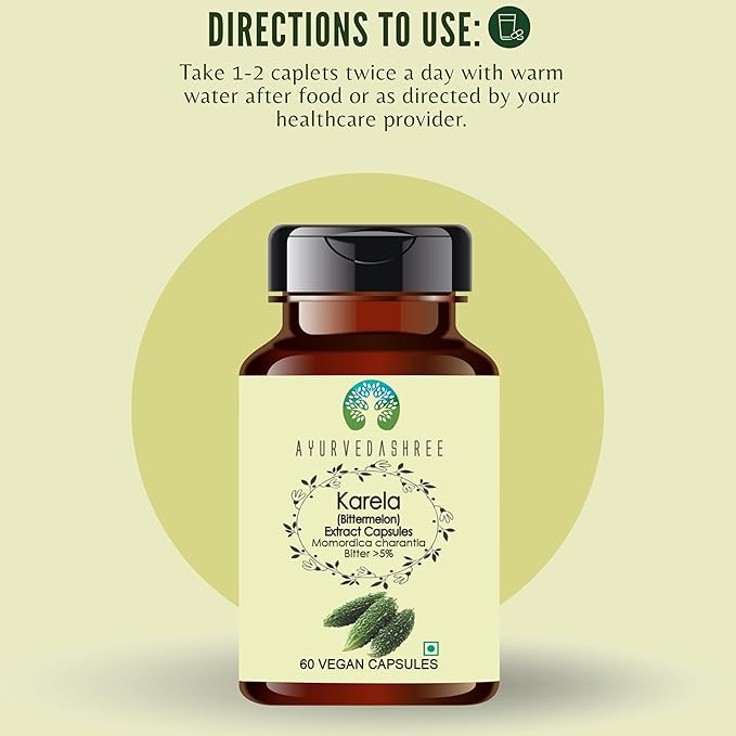 Karela Extract 500mg - 60 Vegetarian Capsules|Momordica Charantia| All Natural | 100% Vegan | Gluten-Free.