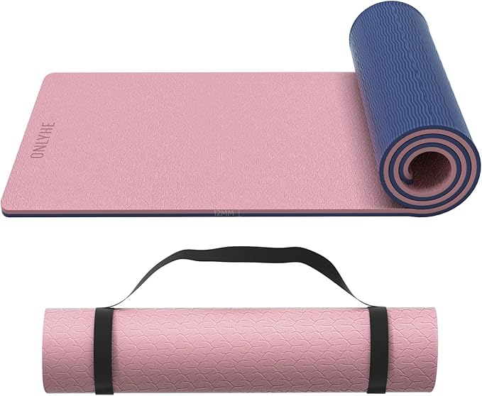 onlyhe Extra Thick 12mm TPE Exercise Yoga Mat with Strap, 1/2 Inch Non-slip Workout Mat for gymnastics, Pilates, Home, Workout, Gym Floor Fitness