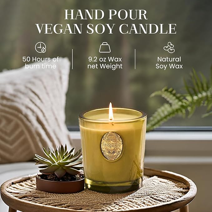 M&SENSE Natural Strong Soy Candle | Sandalwood Jasmine & Green | 9.2 oz, 50H Burn Time | Luxury Candle for Relaxation, Gifting, Home Décor | Ideal for Bedroom, Office, Party Ambiance