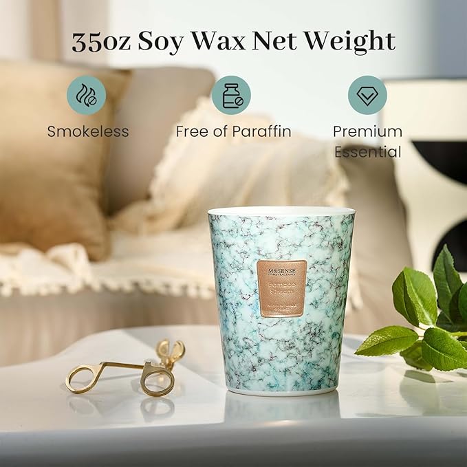 M&SENSE Extra Large Candle 35oz 150H BambooStream Scented Candle,3 Wick Highly Scented Jar Candle, XL Candles Gift for Stress Relief, Meditation, Yoga