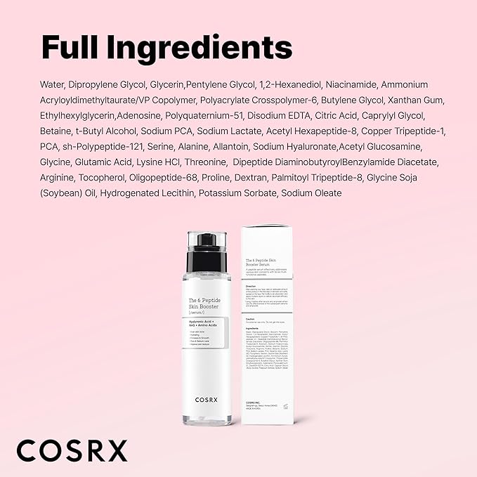 COSRX 6X Peptide Collagen Booster Toner Serum with Copper Peptides, Niacinamide & Hyaluronic Acid Skin Renewal Boosting Facial Essence for All Skin Types, Korean Skin Care, 5.07 Fl.Oz
