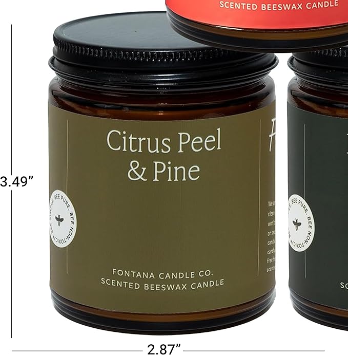 Fontana Candle Co Wood Wick Beeswax Jar Candles, 3-Jar Holiday Scent Bundle - Made with Coconut Oil & Pure Essential Oils – Clean Burn, Long Lasting and Non-Toxic Candles for Home & Room Decor