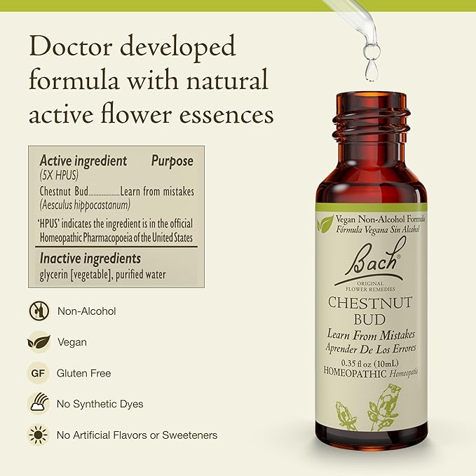 Bach Original Flower Remedies, Chestnut Bud (Non-Alcohol Formula) - Learn from Mistakes - Natural Homeopathic Flower Essence for Emotional Balance - Vegan, Gluten Free, Sugar Free - 10mL Dropper