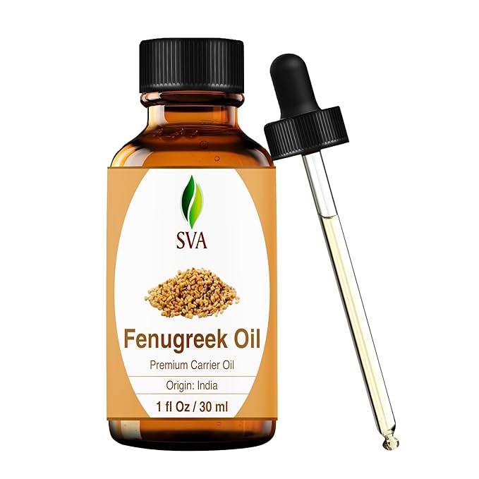 SVA Fenugreek Seed Oil - 1 Fl Oz – 100% Natural Cold Pressed Fenugreek Oil - for Face, Skin Care, Hair Care, Scalp Massage & Body Massage – Carrier Oil with Dropper