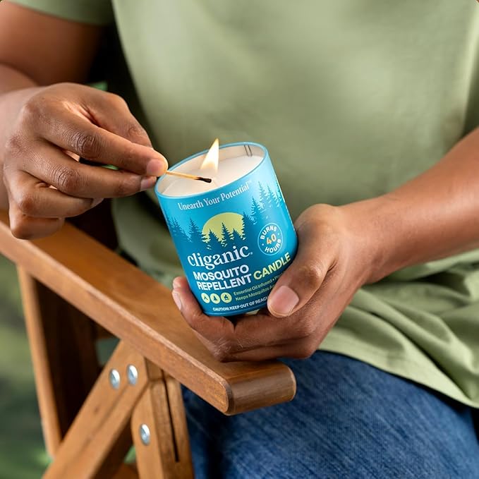 Cliganic Natural Mosquito Repellent Candle (Large 22oz, Pack of 2) | Citronella, DEET Free, Essential Oil Infused for Outdoor, Camping | Burns 40 Hours