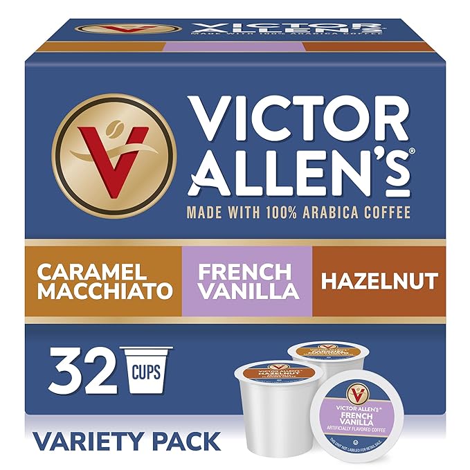 Victor Allen's Coffee Variety Pack (French Vanilla Flavored, Caramel Macchiato, Hazelnut), 32 Count, Single Serve Coffee Pods for Keurig K-Cup Brewers