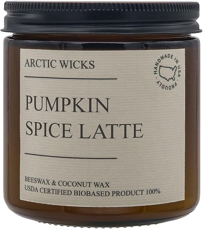 Pumpkin Spice Latte Candle | Arctic Wicks Scented Coconut & Beeswax Candles | 16oz Amber Non-Toxic Fall Decor Candles Gifts Pumpkin Spice for Autumn | USDA Certified Biobased