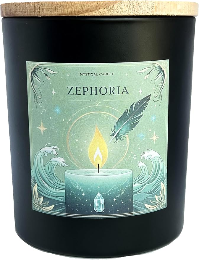 Wick & Whisper - Zephoria Ritual Candle — Eucalyptus & Sea Salt Aromatherapy Soy Candle for Energy Healing, Spiritual Cleansing, Morning Resets | 10 oz Matte Black Jar
