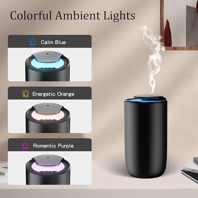 Waterless Diffuser for Essential Oil, Rechargeable Mini Fragrance Scent Air Machine, 3-Color Ambient Night Light, Aluminum, 0.51 Oz/15mL, 3 Countdown Timers & 3 Mist Levels for Home, Car, Titanium