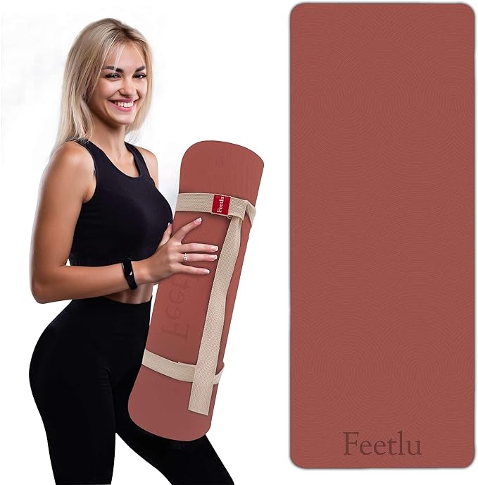 Feetlu Extra Thick 12mm Exercise Mat – Non-Slip, Joint-Friendly & Cushioned Fitness Mat for Yoga, Pilates & Floor Workouts – Durable, Supportive & Includes Feetlu Classic Strap