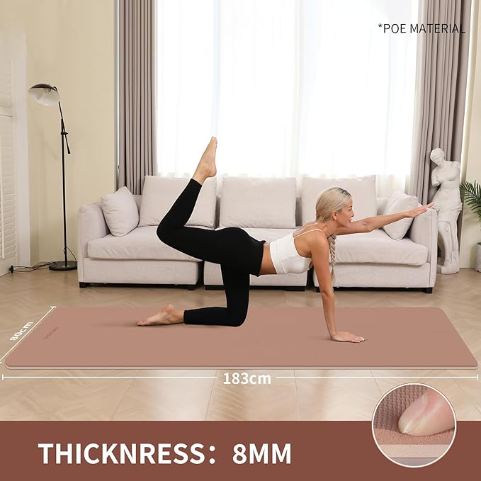 WOHAO Extra Thick 8mm Yoga Mat, 72"x28" Non Slip Exercise Mat, Reversible 2-Sided Dual Color Premium POE Material, with Carrying Strap for Yoga, Pilates, Home Gym