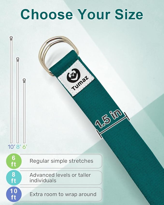 Tumaz Yoga Strap/Stretch Bands [15+ Colors, 6/8/10 Feet Options] with Extra Safe Adjustable D-Ring Buckle, Durable and Comfy Delicate Texture - Best for Daily Stretching, Physical Therapy, Fitness