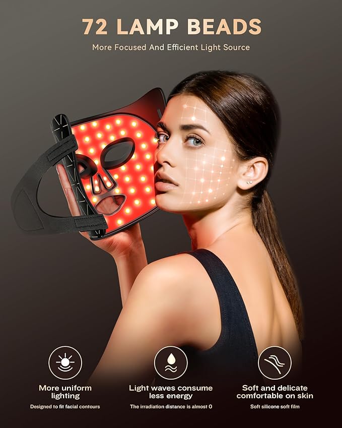 LED Light Therapy Mask Skin Care Mask, LED Red 630±5nm & NIR 830nm Wavelength for Home Use (Grid gold)