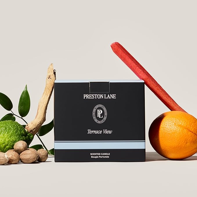 Preston Lane Luxury 3-Wick Scented Candle, Terrace View, 24 oz Hand-Poured in USA | Long Burn Time (40–50 Hrs), Vegan Soy Wax Blend, Decorative Ceramic Vessel, Fine Italian Fragrance