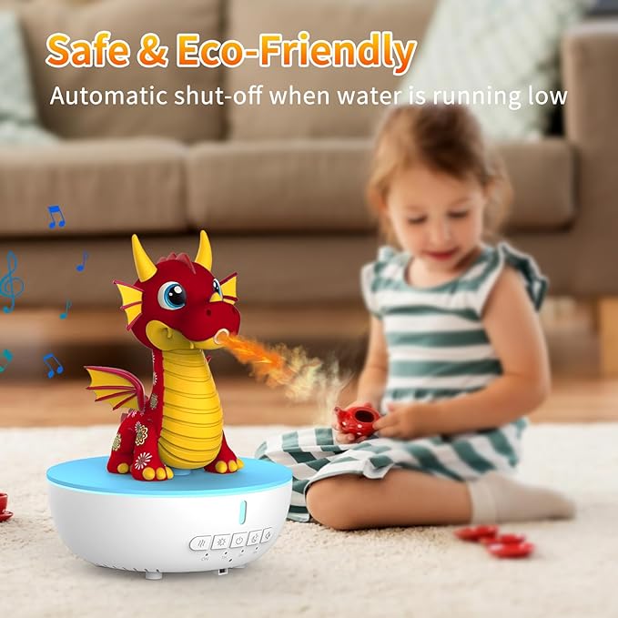 Aromatherapy Dragon Humidifier, 200ML Essential Oil Diffuser with Remote & Timer, White Noise Machine with 10 Soothing Sounds, Cute Small Humidifiers for Kids Bedroom, Home, Office (Red)