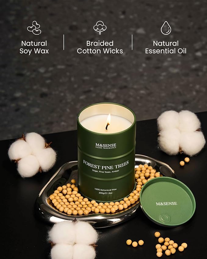 M&SENSE Frosted Pine Scented Candles Natural Non Toxic, Aromatherapy Candle for Stress Relief Meditation Relaxing, Housewarming Gifts for Women Men, 11.3oz 70 Hour Long Burning