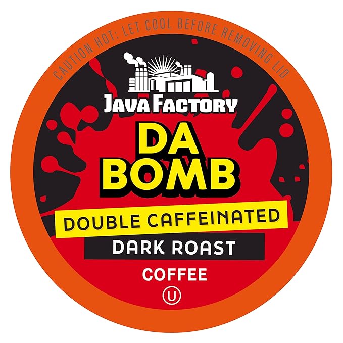 Java Factory High Caffeine Coffee Pods, Da Bomb Dark Roast, 40 Count - Compatible with K Cup Brewers 2.0, Extra Caffeine for a Strong Start to Your Day