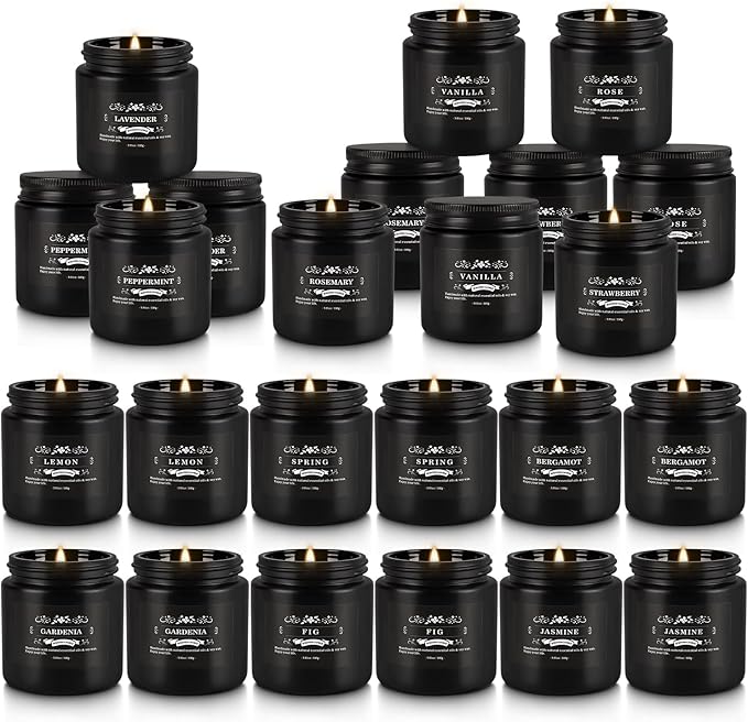 24PCs Black Scented Candles - Men Candle Set, Soy Wax Candle for Parties, Yoga, Christmas,Advent and Home Scene, Indoor Outdoor 3.05 Ounce Each