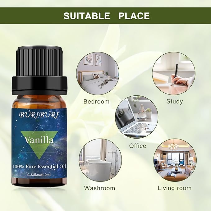 BURIBURI Vanilla Essential Oil, 100% Pure, Undiluted, Natural Aromatherapy Oil for Diffuser, Massage