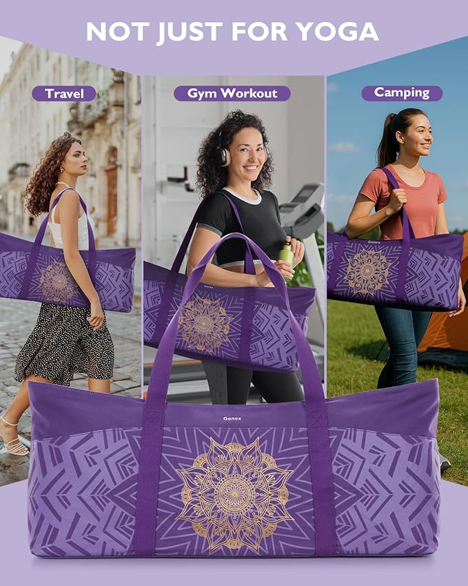 Gonex Yoga Mat Bag, Extra Large Canvas Gym Bag with Waterproof Pocket Metal Zipper, Fits Mat & Blocks, Stylish Yoga Mat Carrier for Women, Ideal for Yoga, Pilates, Workout, Travel