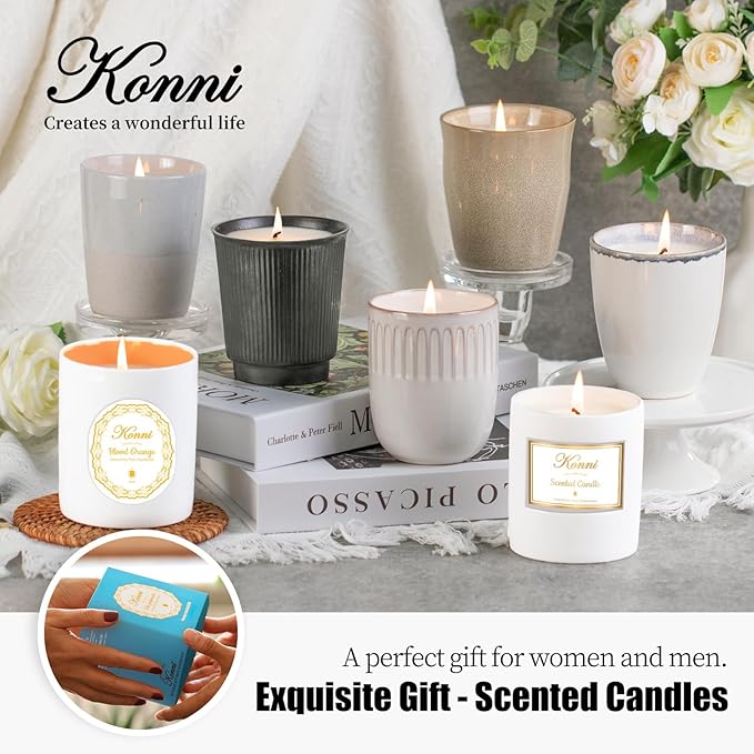 Scented Candle, 8oz White Soy Candles, Lavender Scented Candles for Women & Men, Long-Lasting Aromatherapy Jar Candle Wax for Home, Bathroom, Non Toxic Candle Gift (Black Ceramic Cup 14)