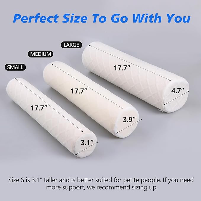Cozyhealth Cervical Roll Pillow, Medium Soft Memory Foam Neck Round Pillow Cylinder Bolster Pillow for Sleeping, Round Neck Support for Bed, Legs, Back and Yoga (White, Large - 4.7" H)