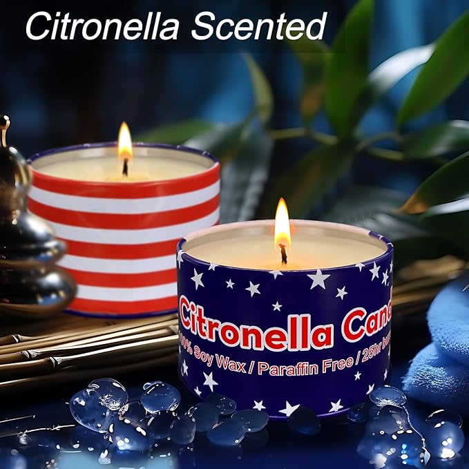 4 Pack 4 Oz 25 Hour Outdoor Citronella Candles, 100% Soy, for Patio, Table Decor, Camping Accessories, Independence Day Party