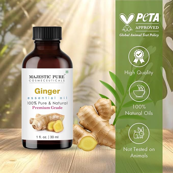 Majestic Pure Essential Oil with Glass Dropper - 100% Pure and Natural - Essential Oils for Diffuser, Aromatherapy, Soap and Candle Making, Ginger Essential Oil, Ginger Oil, 1 Fl Oz