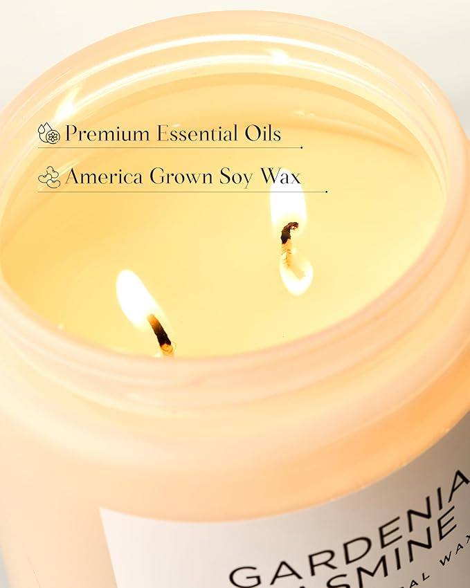 M&SENSE Gardenia Jasmine Scented Candle, 110 Hours Slow Burning Clean Non Toxic 19.4oz 2 Wicks Highly Scented Aromatherapy Candle for Housewarming Gifts, Long Lasting Fragrance for Bath & Office