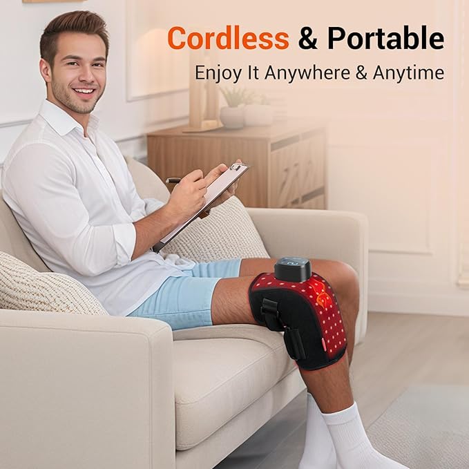 Comfytemp 3D Red Light Therapy Knee Wrap with Vibration Massage, FSA Eligible HSA Cordless 5000mAh Heated Knee Massager, Near Infrared Light Brace for Knee, Valentines Day Gifts for Her, 660nm & 850nm