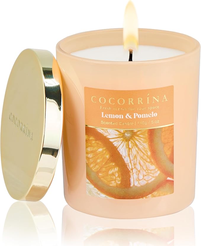 COCORRÍNA Fall Candles - Lemon & Pomelo 5 oz Soy Wax Scented Jar Candles for Home Scented, 31 Hours Burn Time, Aromatherapy Candle Gifts for Men Women