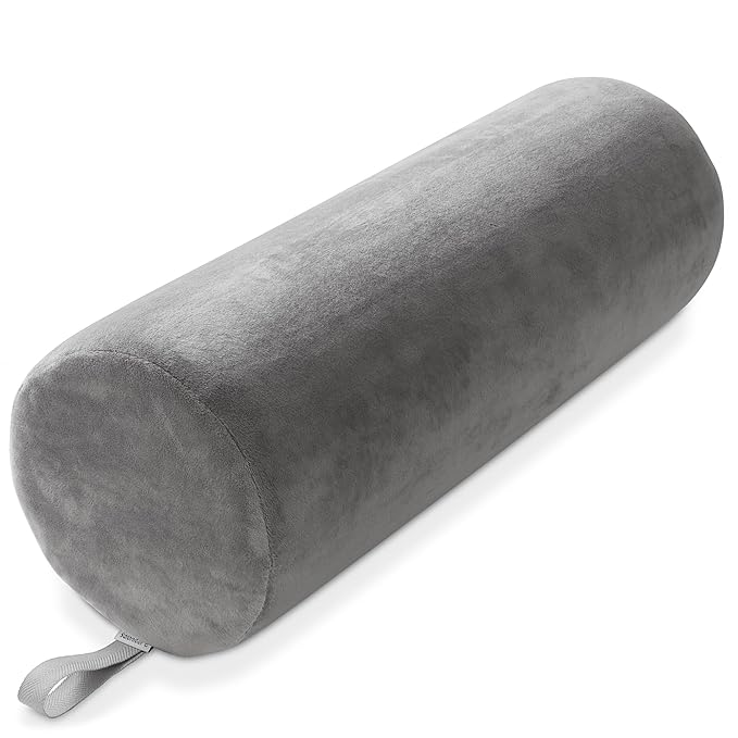 Saloniture Jumbo Round Massage Table Bolster Pillow Pad - 26 x 9 Inch - Gray Velour