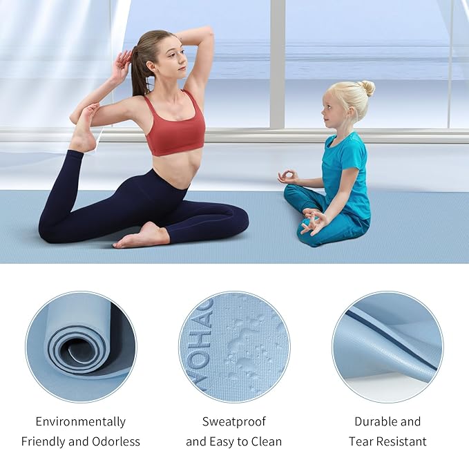 WOHAO Extra Thick 8mm Yoga Mat, 72"x28" Non Slip Exercise Mat, Reversible 2-Sided Dual Color Premium POE Material, with Carrying Strap for Yoga, Pilates, Home Gym