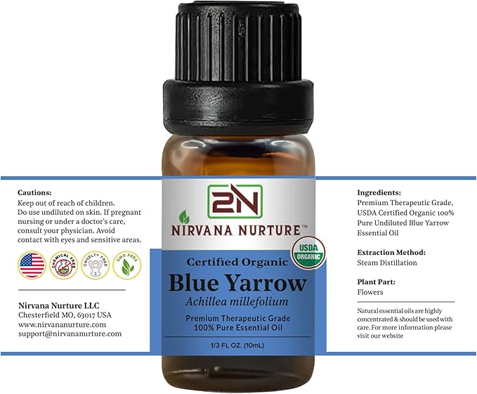 Blue Yarrow Essential Oil USDA Certified Organic, 100% Pure Natural Premium Grade, Undiluted