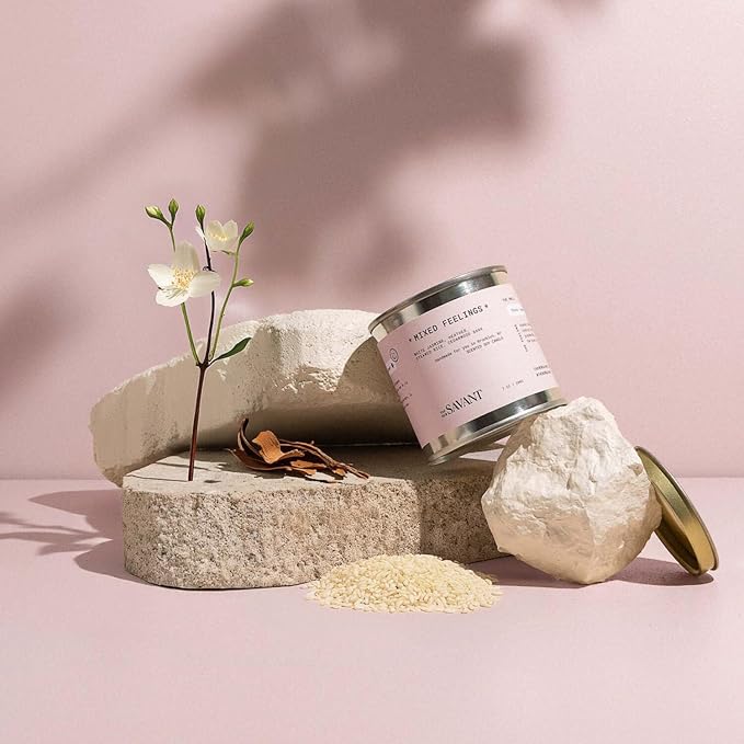 The New Savant Scented Candle - Mixed Feelings - Aesthetic Candle for Home, Pear, Jasmine, Vanilla & Cedarwood, Soy Wax Blend, Vegan & Cruelty-Free, 50-Hour Burn Time - 7oz