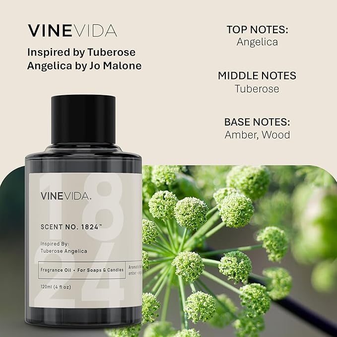 VINEVIDA [10mL] Tuberose Angelica Fragrance Oil for Candle Making - Natural Candle Oil Scents - Soap Making Essential Oil - Made in USA