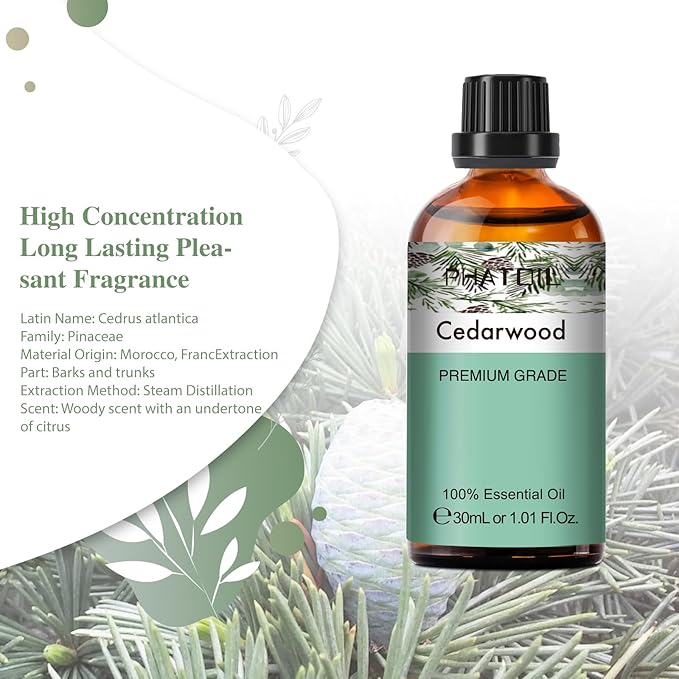 Cedarwood Essential Oil, 1.01Fl.Oz (30ML) PHATOIL Pure Essential Oil Singles for Aromatherapy Diffusers, Humidifiers, Great for DIY Candle and Soap Making, Gift for Friend