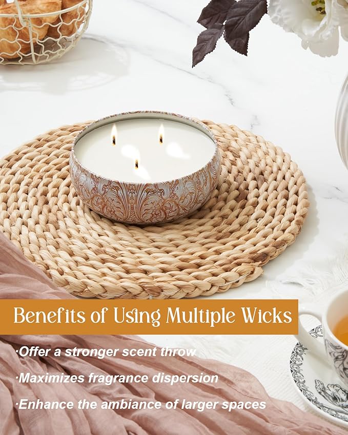 M&SENSE Basil Flower Scented Candles, Large 3 Wick Soy Tin Candle, Over 40 Hour Burning Time, 100% Natural Vegan Wax, Relaxing Aromatherapy Aesthetic Candle Gift for Women and Men